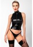 F324 Glam wetlook top with vinyl corset