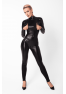 F319 Caged wetlook catsuit with zippers and ring