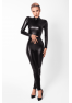 F319 Caged wetlook catsuit with zippers and ring