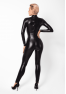 F319 Caged wetlook catsuit with zippers and ring