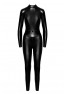 F319 Caged wetlook catsuit with zippers and ring