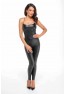 F316 Wild crocodile printed wetlook catsuit with lace up back