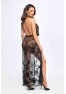 F312 Divinity long flocked mesh dress with open back