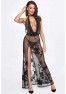 F312 Divinity long flocked mesh dress with open back