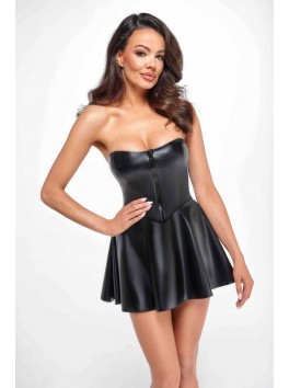 F308 Dreamer wetlook corset mini dress with front zipper