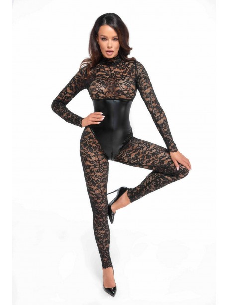 F299 Enigma lace catsuit with underbust bodice