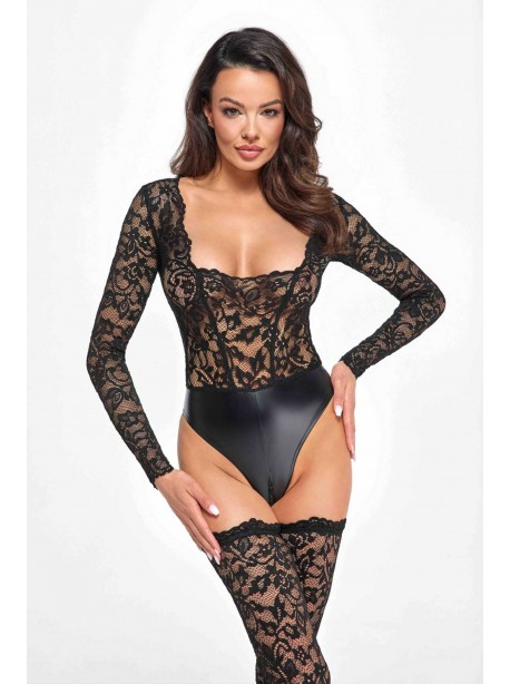 F296 Psyche bodysuit of lace and wetlook