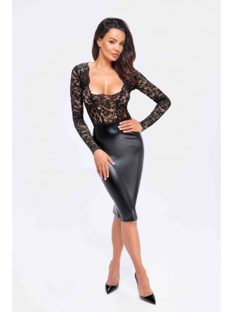 F295 Euphoria Robe midi en dentelle et wetlook