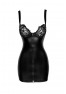 F254 Powerwetlook mini-dress with lace chest and 2-way zipper