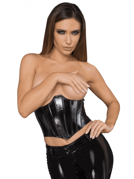 F211 Women's lacquered eco leather corset with fishbones