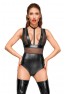 F183 Powerwetlook body with wide straps, tulle inserts and velvet choker