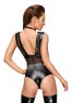 F183 Powerwetlook body with wide straps, tulle inserts and velvet choker