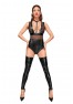 F183 Powerwetlook body with wide straps, tulle inserts and velvet choker