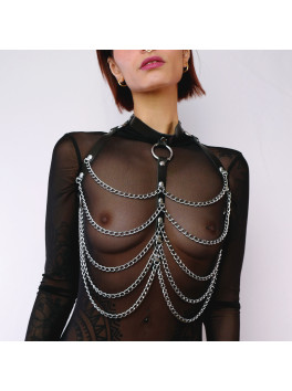 Leather chest harness and chains BLACK