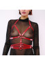 Leather Bust Harness with Belt Red